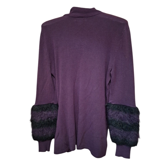 Alfani Purple Pullover Mockneck Sweater w/ Faux Fur Sleeves PM Funky Hippie - Picture 2 of 7